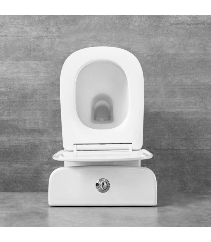 Pack WC inodoro completo PRAGA| Compuesto por cisterna con mecanismo ECO, taza BTW rimless y asiento con tapa amortiguada