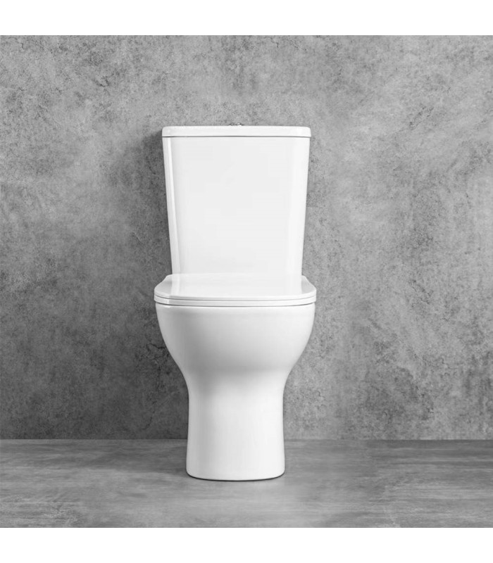 Pack Inodoro completo compacto tapa con asiento amortiguada en PP, cisterna con mecanismos ECO, adosado a pared BTW