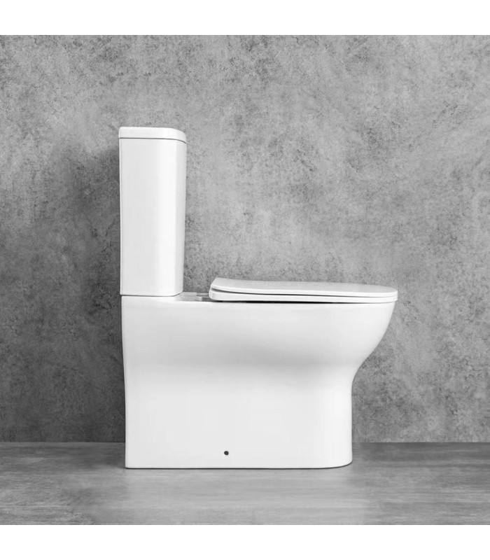 Pack Inodoro completo compacto tapa con asiento amortiguada en PP, cisterna con mecanismos ECO, adosado a pared BTW