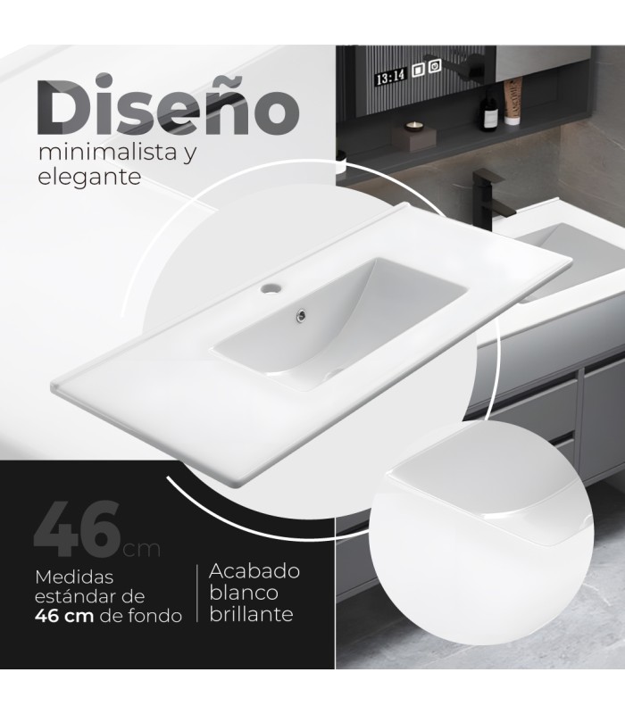 Encimera de porcelana blanca de 80 cm