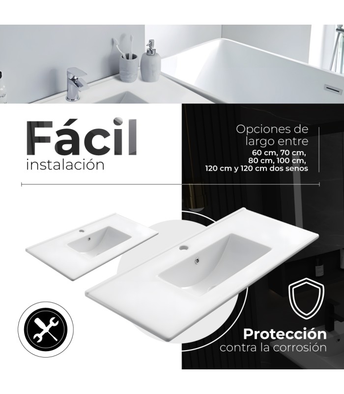 Encimera de porcelana blanca de 80 cm