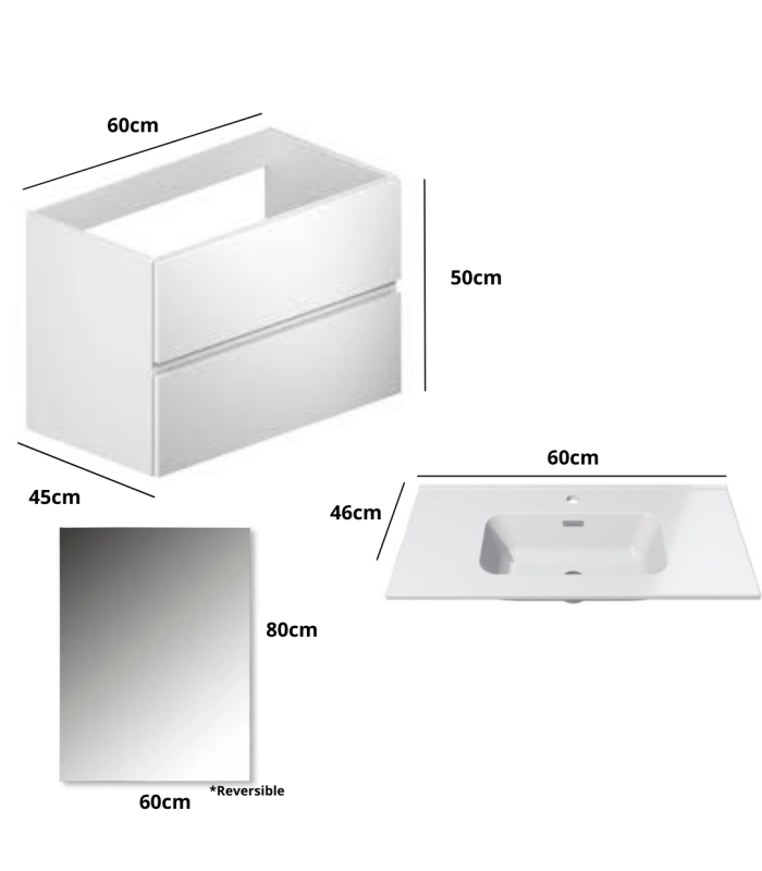 Mueble de baño en conjunto Venecia, dos colores disponibles incluye encimera de porcelana y espejo 2 cajones