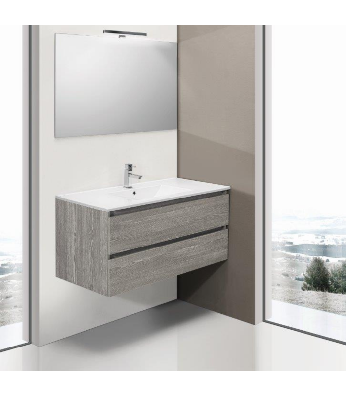 Mueble de baño en conjunto Venecia, dos colores disponibles incluye encimera de porcelana y espejo 2 cajones