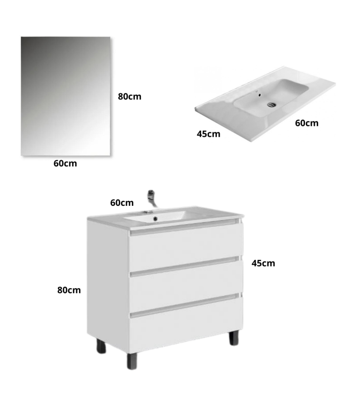 Mueble de baño en conjunto Venecia, dos colores disponibles incluye encimera de porcelana y espejo 3 cajones