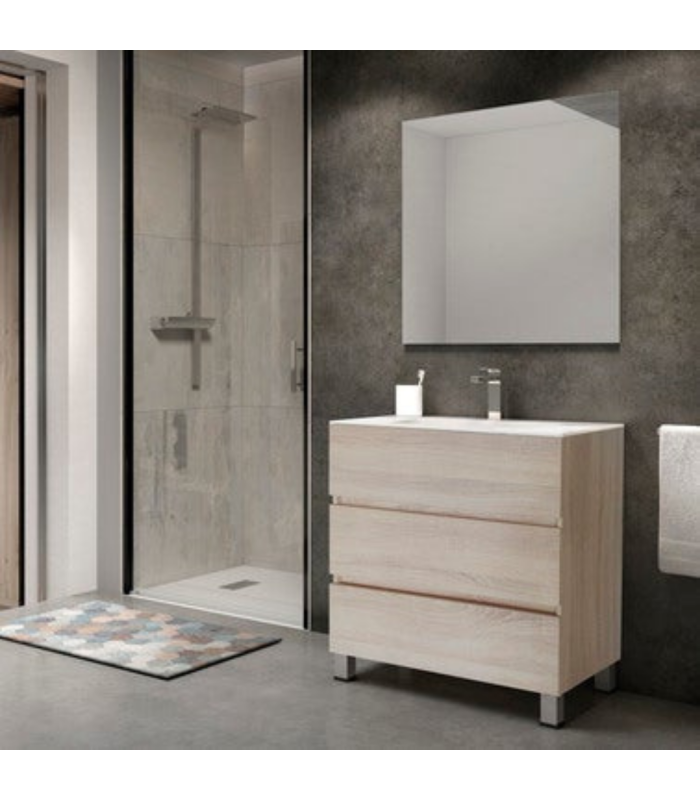 Mueble de baño en conjunto Venecia, dos colores disponibles incluye encimera de porcelana y espejo 3 cajones