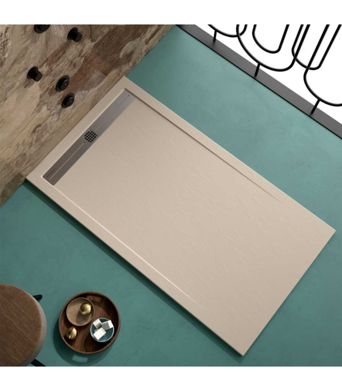 Plato de ducha de resina Lime | Textura lisa | carga mineral válvula y rejilla incluida