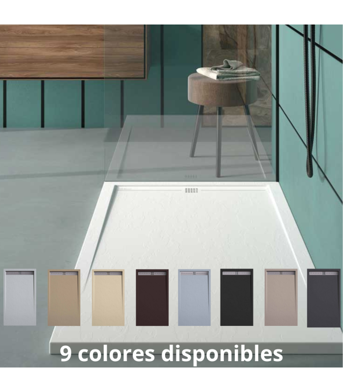 Plato de ducha de resina Lime | Textura lisa | carga mineral válvula y rejilla incluida