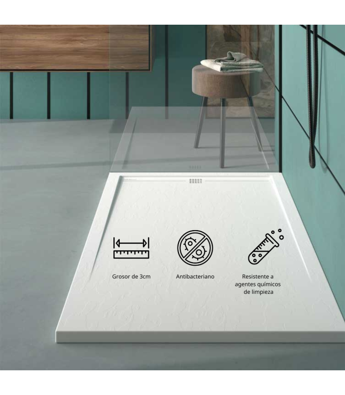 Plato de ducha de resina  Lime | Textura pizarra | carga mineral válvula y rejilla incluida