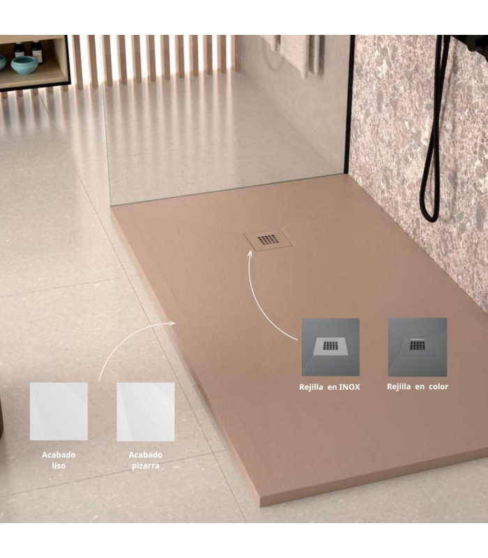 Plato de ducha Classic | Textura pizarra | carga mineral válvula incluida