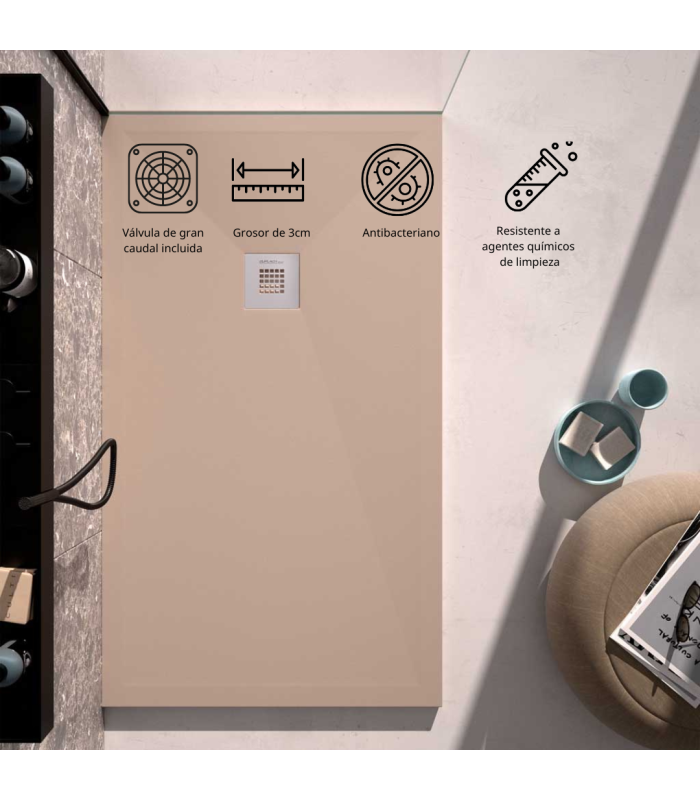 Plato de ducha Classic | Textura pizarra | carga mineral válvula incluida