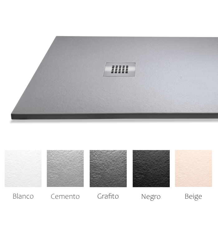 Plato de ducha Rota | Textura pizarra | carga mineral válvula y rejilla incluida