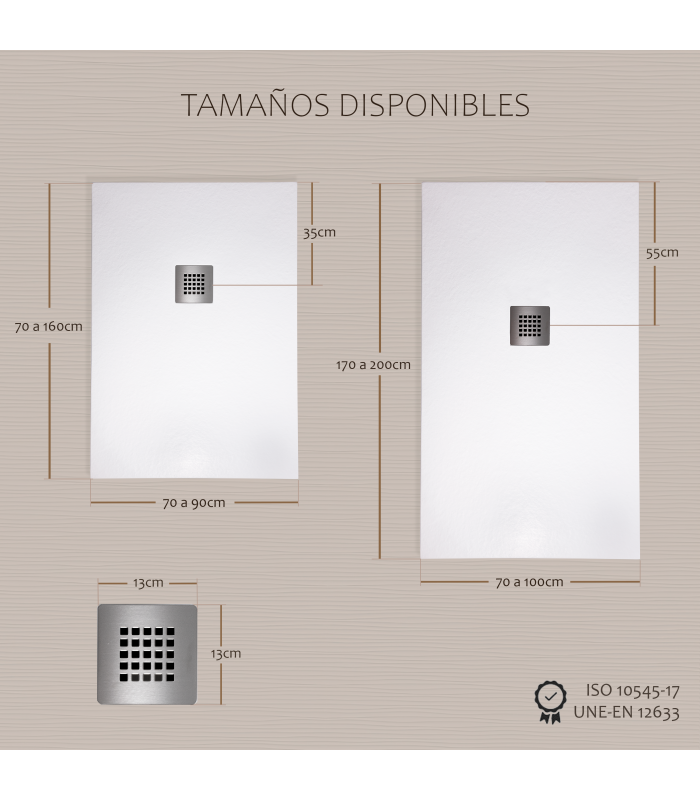 Plato de ducha Rota | Textura pizarra | carga mineral válvula y rejilla incluida