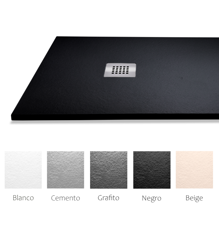 Plato de ducha Rota | Textura pizarra | carga mineral válvula y rejilla incluida