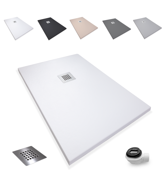 Plato de ducha Rota | Textura pizarra | carga mineral válvula y rejilla incluida