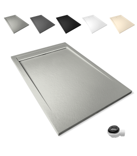 Plato de ducha Large | Textura pizarra | carga mineral válvula y rejilla incluida