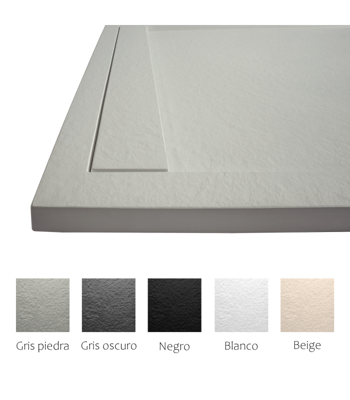 Plato de ducha Large | Textura pizarra | carga mineral válvula y rejilla incluida