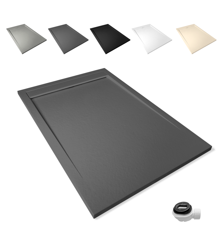 Plato de ducha Large | Textura pizarra | carga mineral válvula y rejilla incluida
