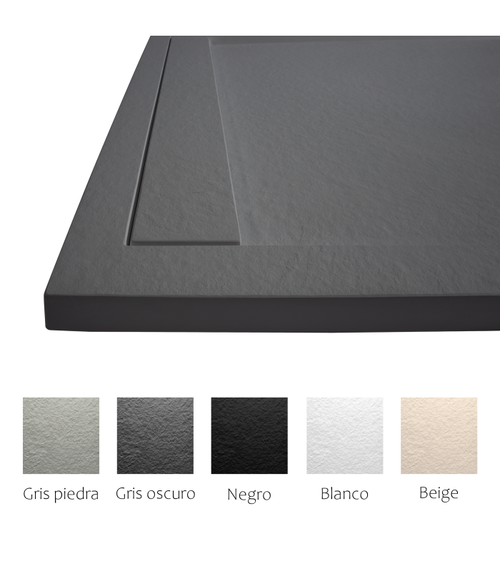 Plato de ducha Large | Textura pizarra | carga mineral válvula y rejilla incluida