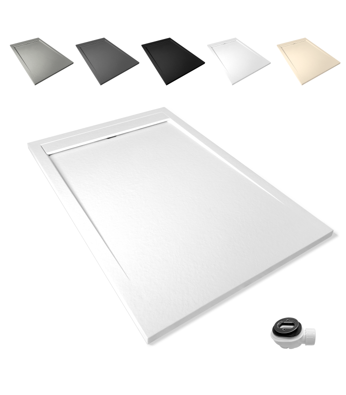 Plato de ducha Large | Textura pizarra | carga mineral válvula y rejilla incluida