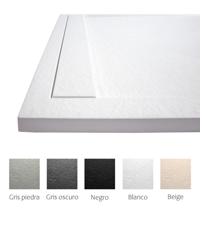Plato de ducha Large | Textura pizarra | carga mineral válvula y rejilla incluida