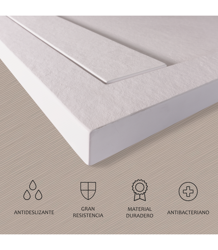 Plato de ducha Large | Textura pizarra | carga mineral válvula y rejilla incluida