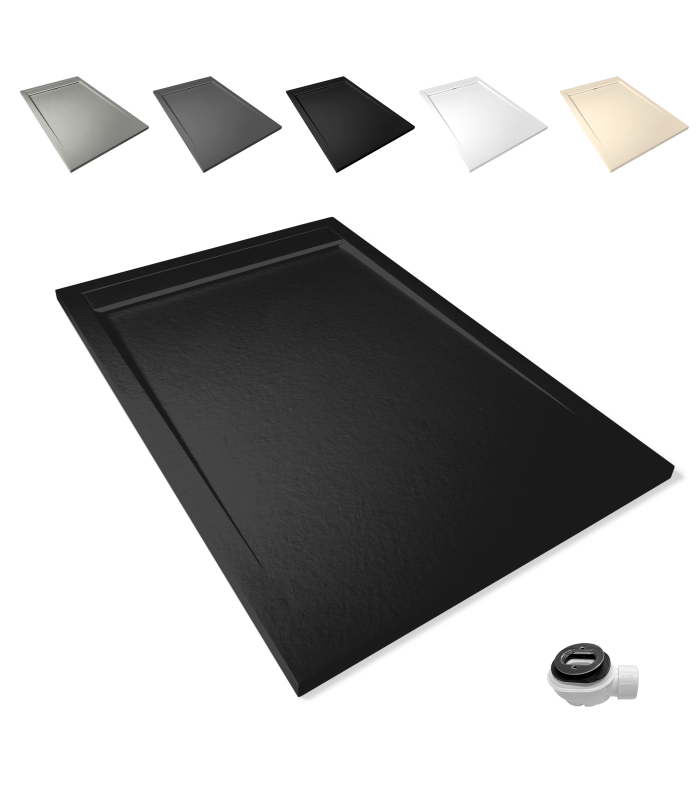 Plato de ducha Large | Textura pizarra | carga mineral válvula y rejilla incluida