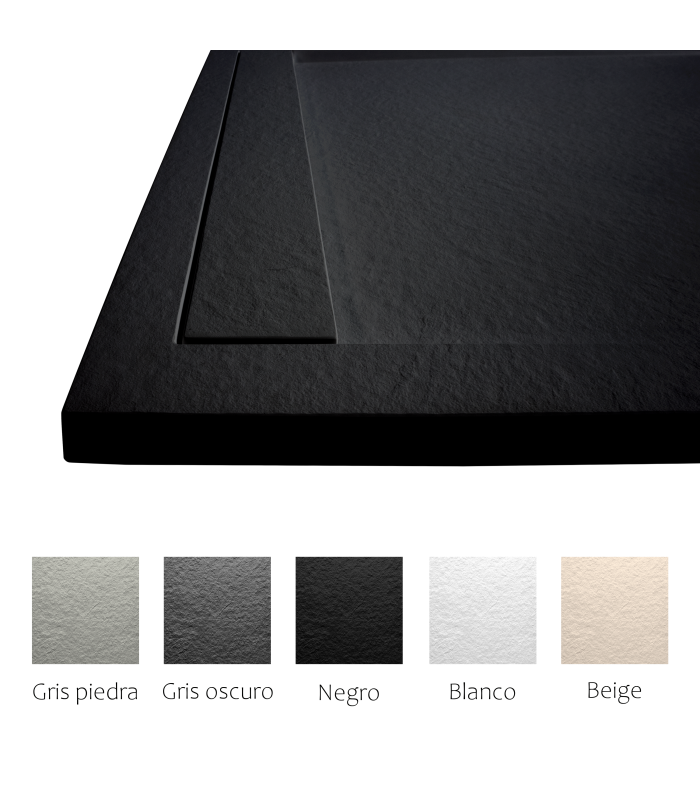 Plato de ducha Large | Textura pizarra | carga mineral válvula y rejilla incluida