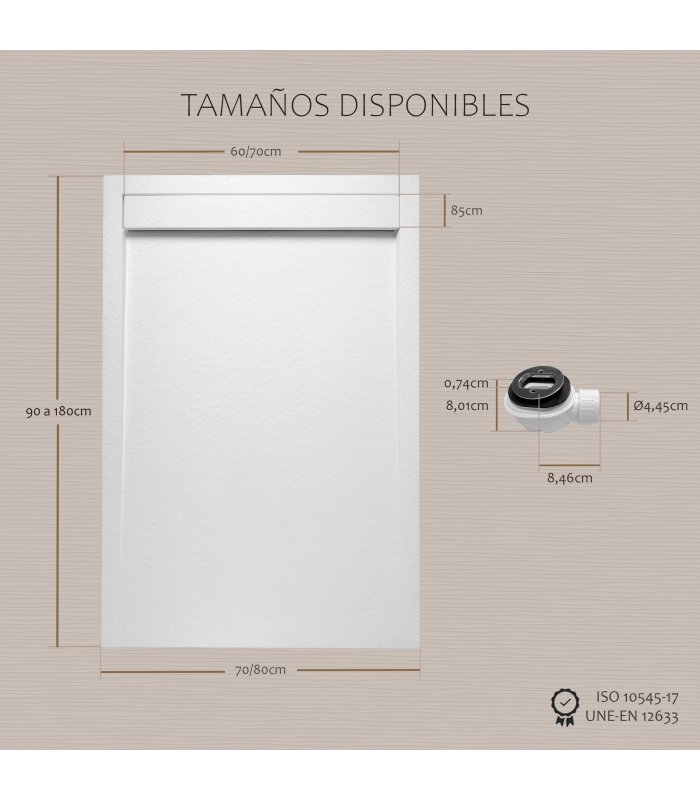 Plato de ducha Large | Textura pizarra | carga mineral válvula y rejilla incluida