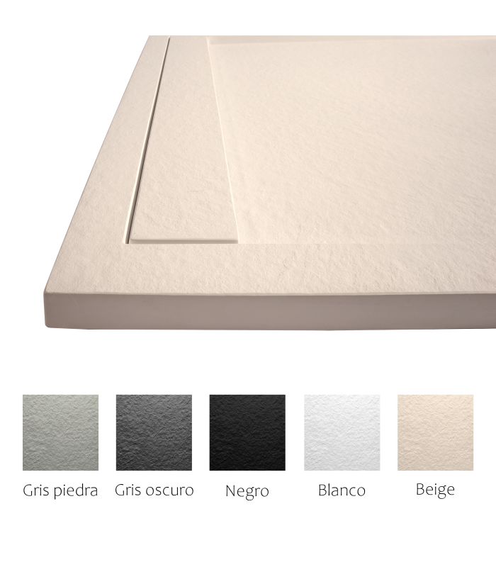 Plato de ducha Large | Textura pizarra | carga mineral válvula y rejilla incluida