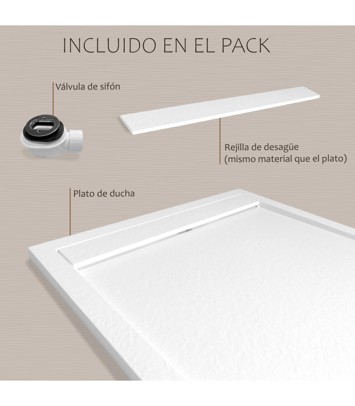 Plato de ducha Large | Textura pizarra | carga mineral válvula y rejilla incluida