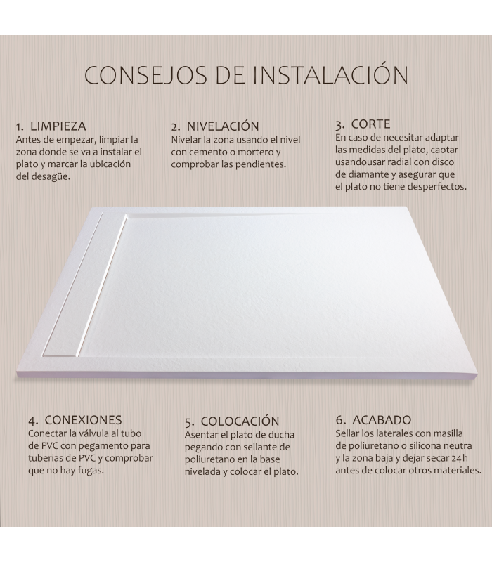 Plato de ducha Large | Textura pizarra | carga mineral válvula y rejilla incluida