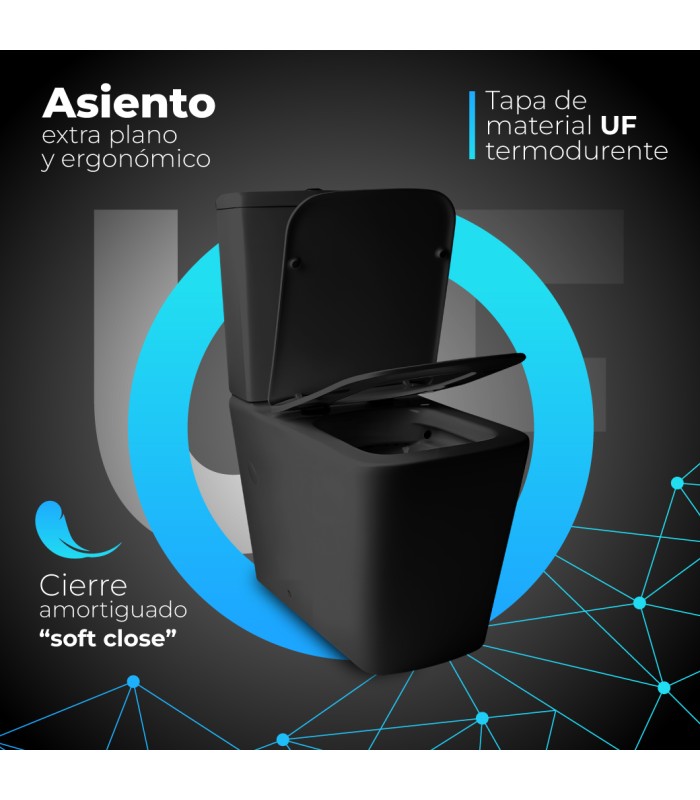 Pack Inodoro completo compact square rimless negro con tapa amortiguada UF