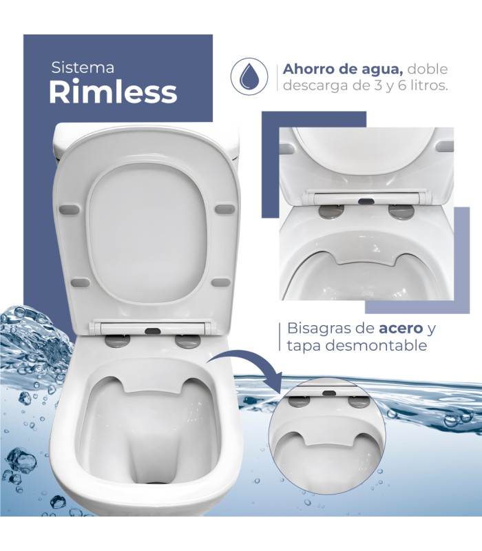 Pack Inodoro completo compacto con rimles y tapa amor en UF. Doble descarga