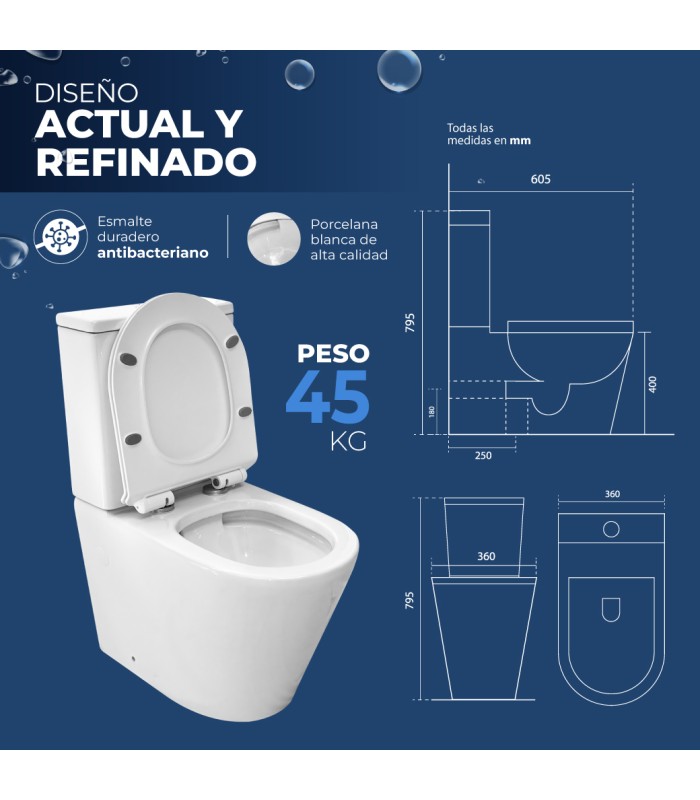 Pack Inodoro completo compact redondo rimles blanco con tapa amortiguada UF