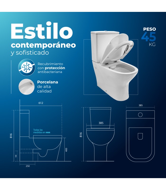 Pack Inodoro completo tapa UF y rimless con doble descarga