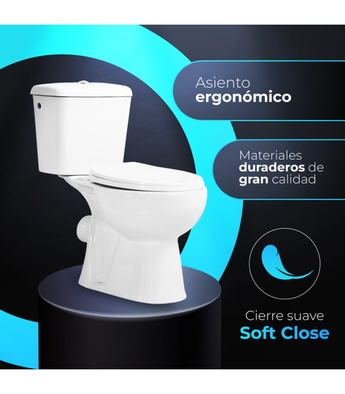 Pack Inodoro salida horizontal con mecanismo, tapa con asiento y fijaciones