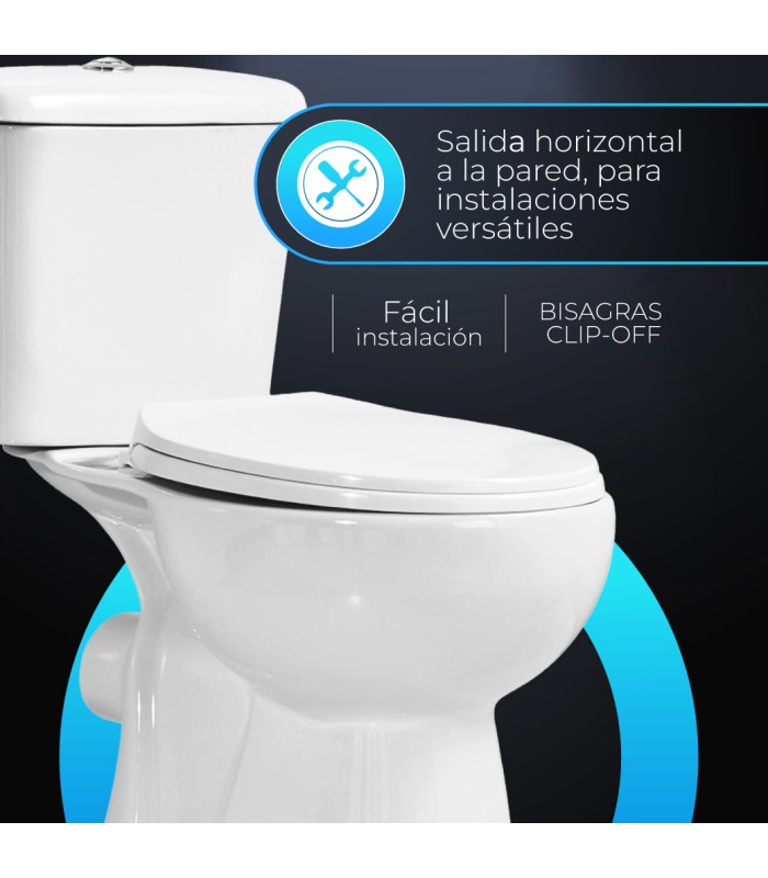 Pack Inodoro salida horizontal con mecanismo, tapa con asiento y fijaciones