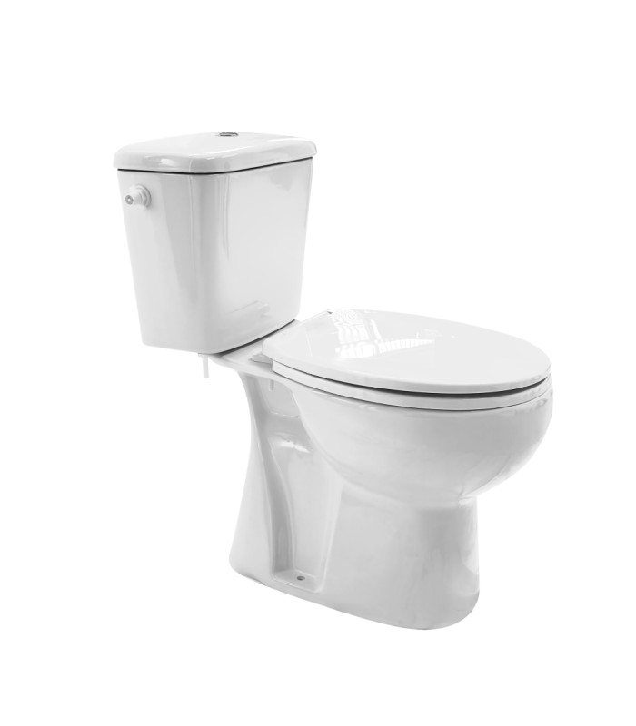 Pack Inodoro salida vertical con mecanismo, tapa con asiento y fijaciones