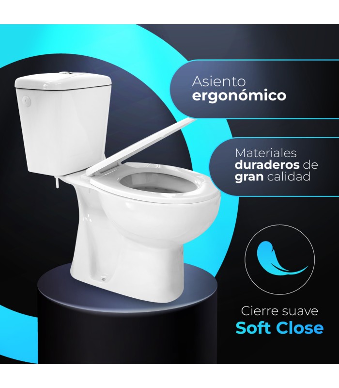 Pack Inodoro salida vertical con mecanismo, tapa con asiento y fijaciones
