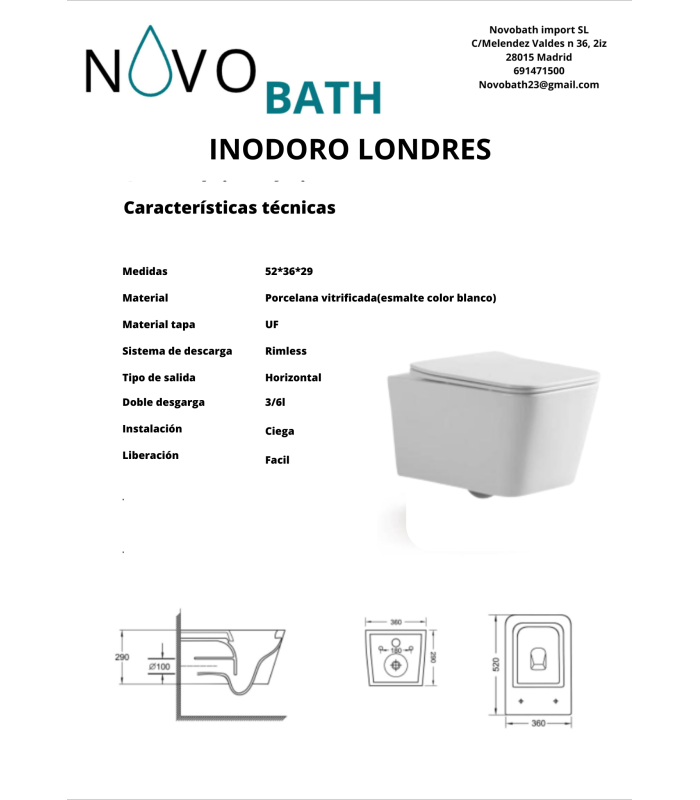 Pack Indoro suspendido cuadrado blanco con tapa amortiguada UF