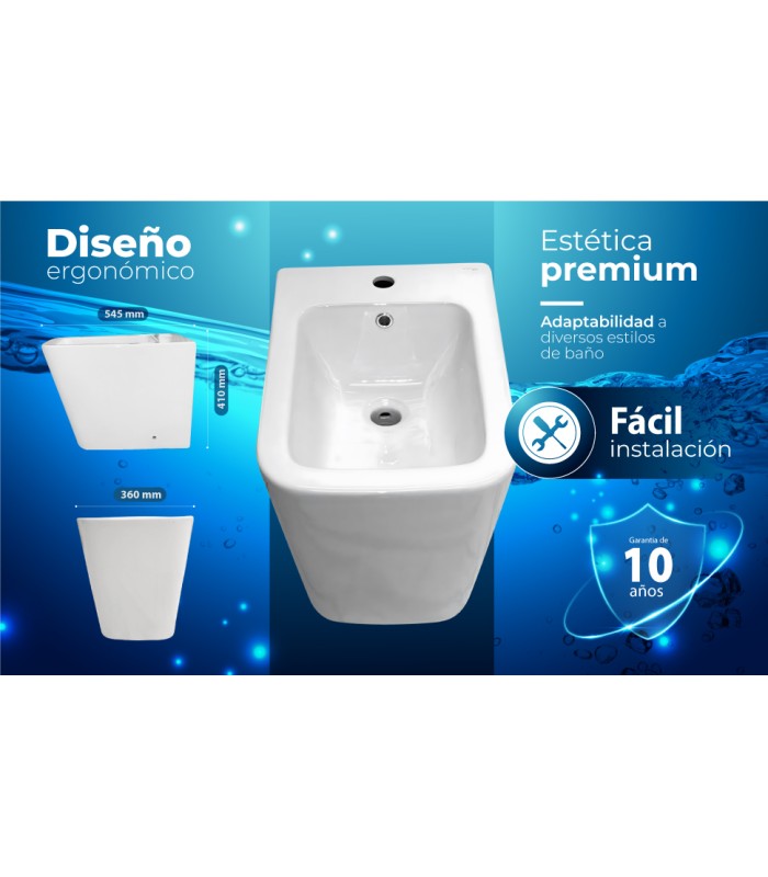 Bidé cuadrado, fabricado en porcelana blanca de alta calidad