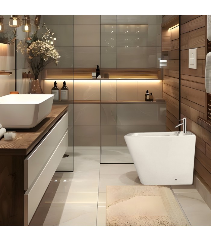 Bidé cuadrado, fabricado en porcelana blanca de alta calidad