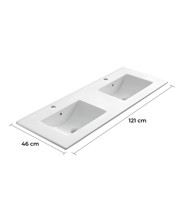 Encimera de porcelana blanca con dos senos de 120 cm