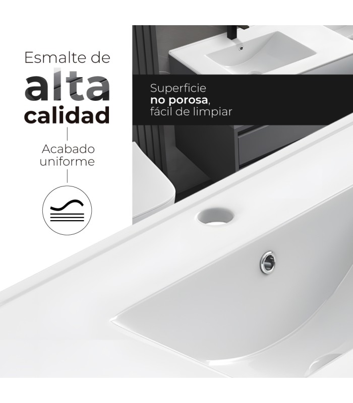 Encimera de porcelana blanca con dos senos de 120 cm