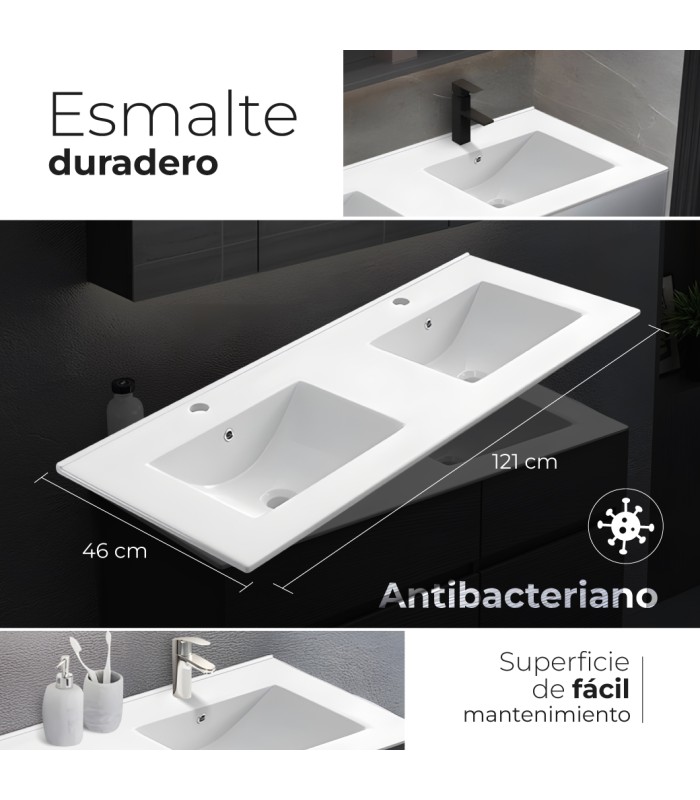Encimera de porcelana blanca con dos senos de 120 cm