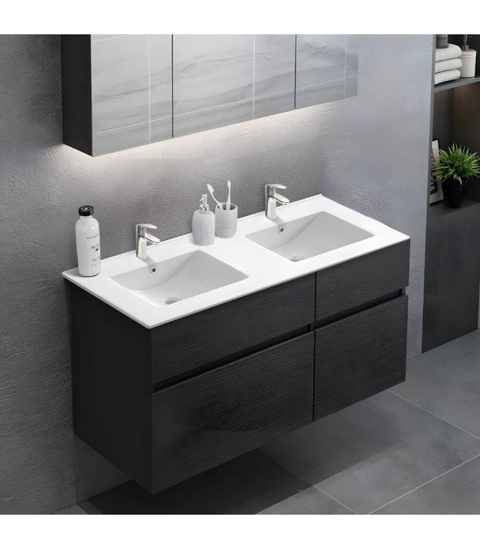 Encimera de porcelana blanca con dos senos de 120 cm