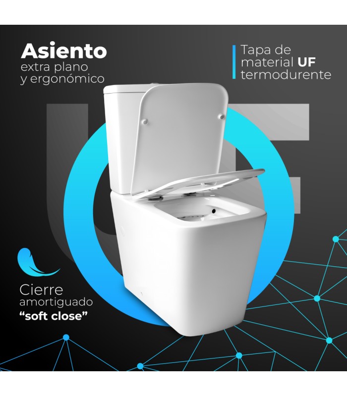 Inodoro PARIS Compacto de Dos Piezas  Diseño  Moderno. Mecanismo Economizador 3/6. Salida Dual. Asiento en ABS, Rimless.