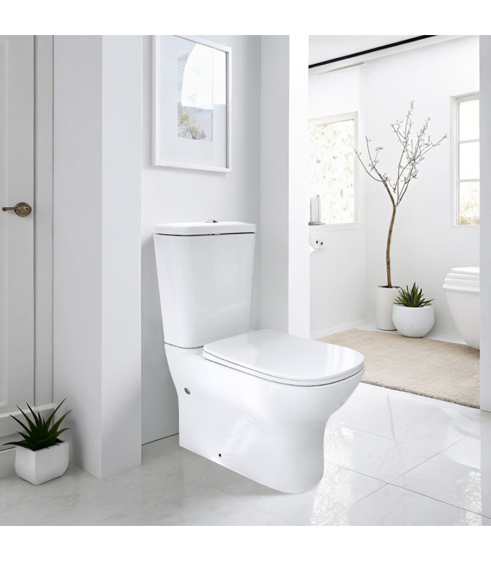 Pack WC inodoro completo PRAGA| Compuesto por cisterna con mecanismo ECO, taza BTW rimless y asiento con tapa amortiguada