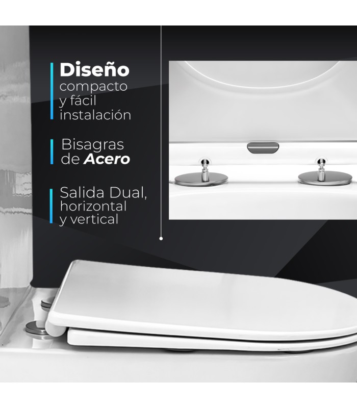 Inodoro VENECIA Pack WC  Compacto Blanco con Sistema Rimless, Diseño Moderno Tapa con caida amortiguada, Salida Dual Eficiente