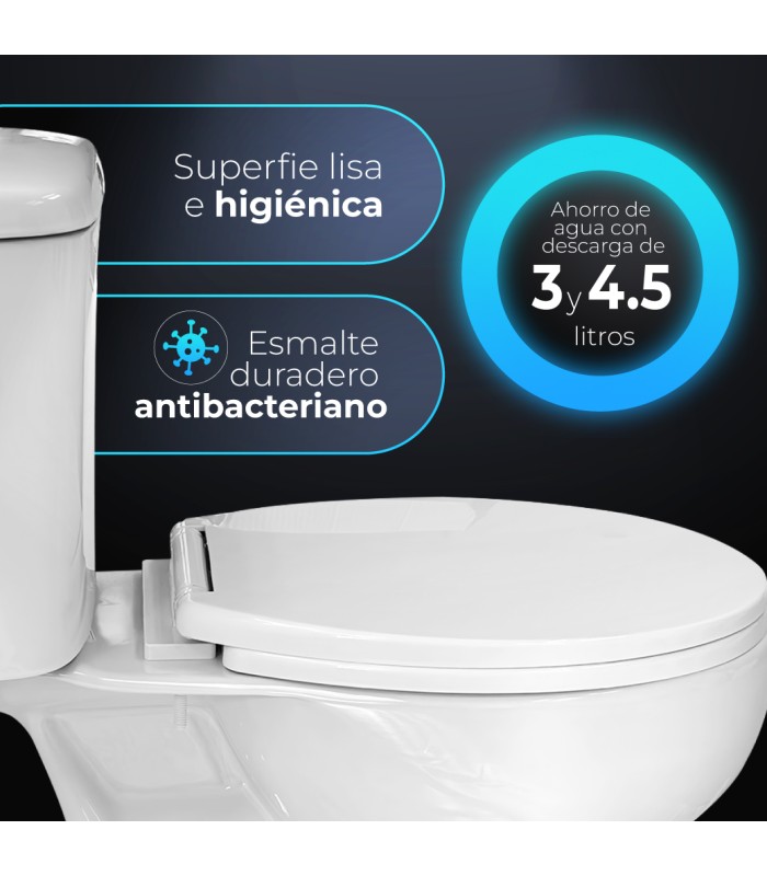 Pack Inodoro salida vertical con mecanismo, tapa con asiento y fijaciones
